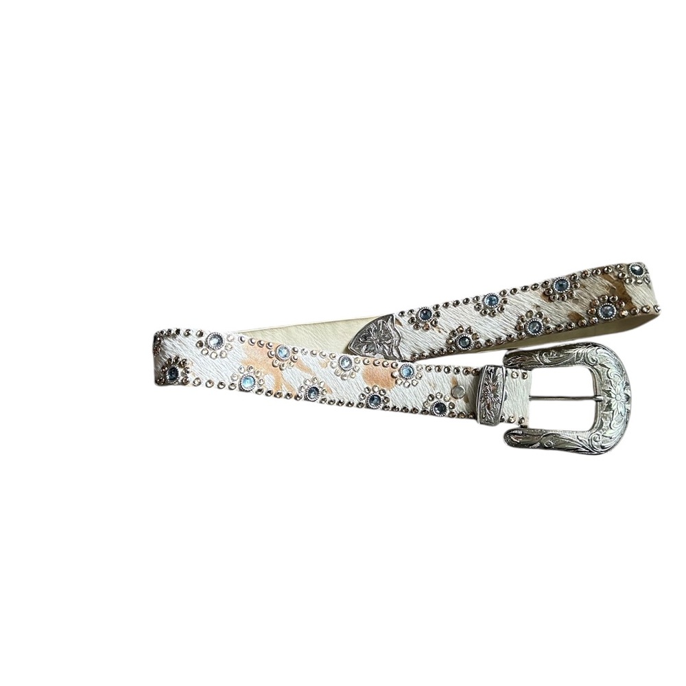 Swarovski Crystals & Cowhide BB Simon Silver Buckle Kippy’s Belt Size 32